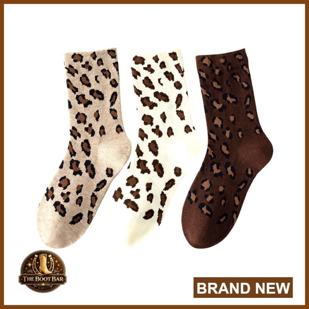 Cotton Blend Crew Socks Animal Print Leopard Tortoise Shell